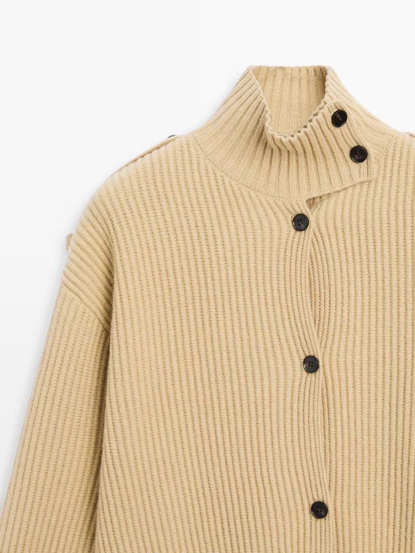 Arlette | 100% Wool Turtleneck Knit Cardigan