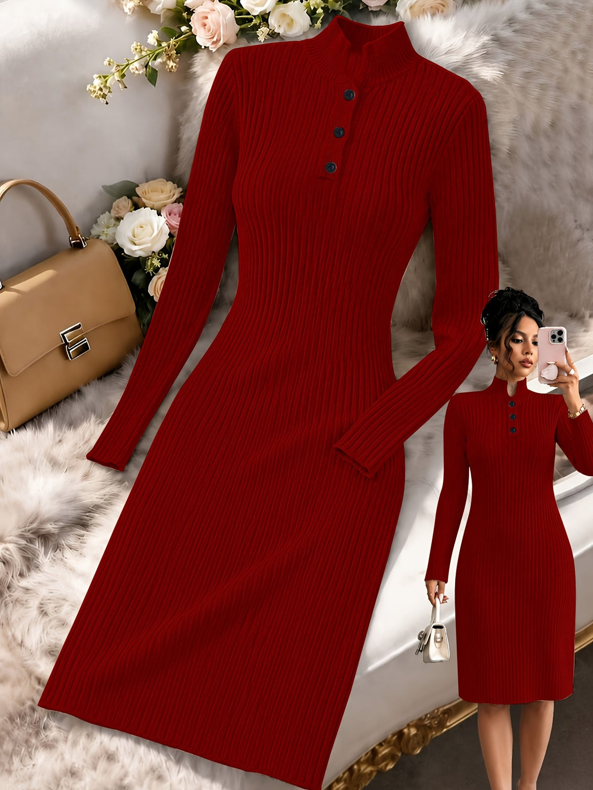 Amélie Ribbed Knit Midi Dress