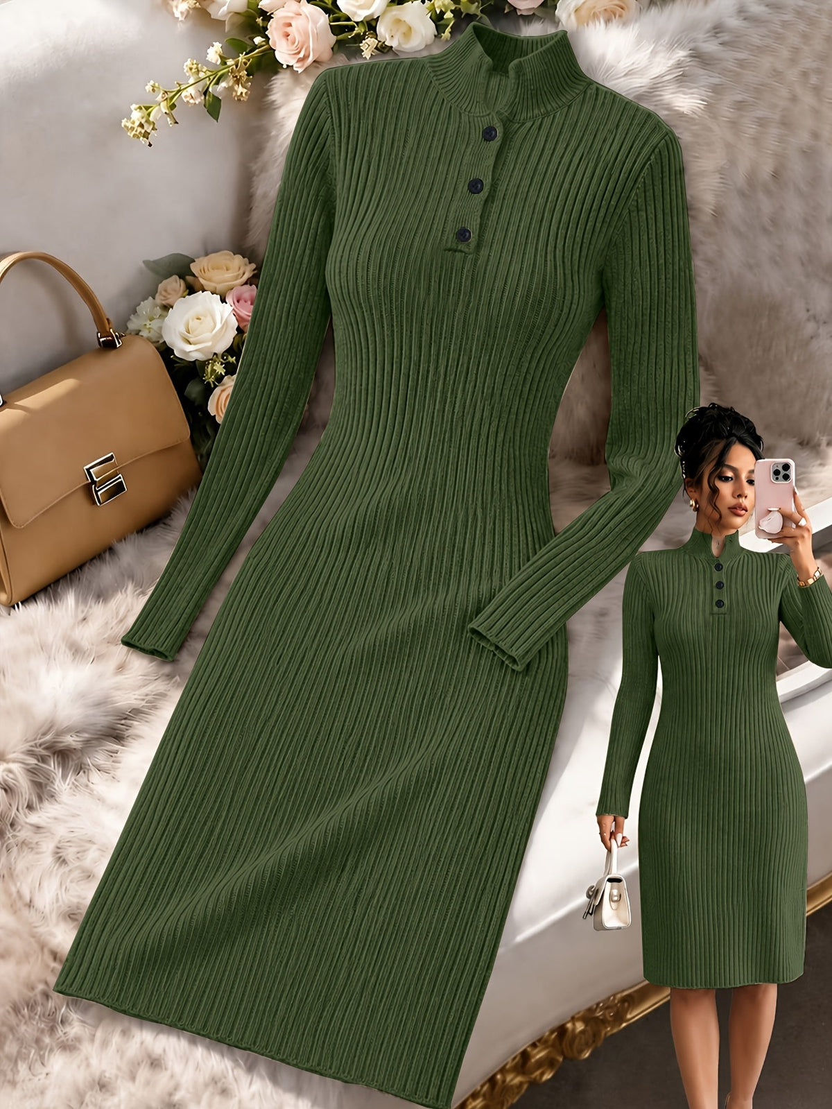 Amélie Ribbed Knit Midi Dress