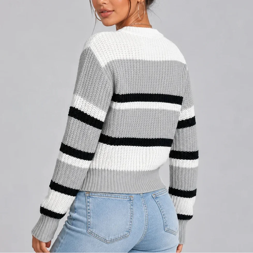 Women's Knit Sweater | Striped Crew Neck Jumper