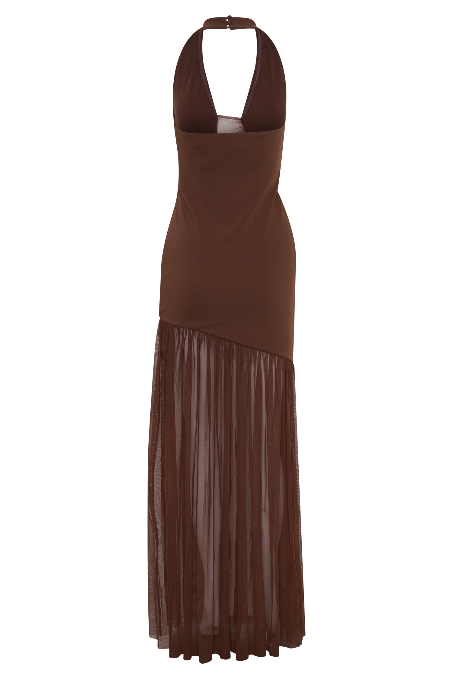 Elowen | Crepe & Mesh Halter Maxi Dress