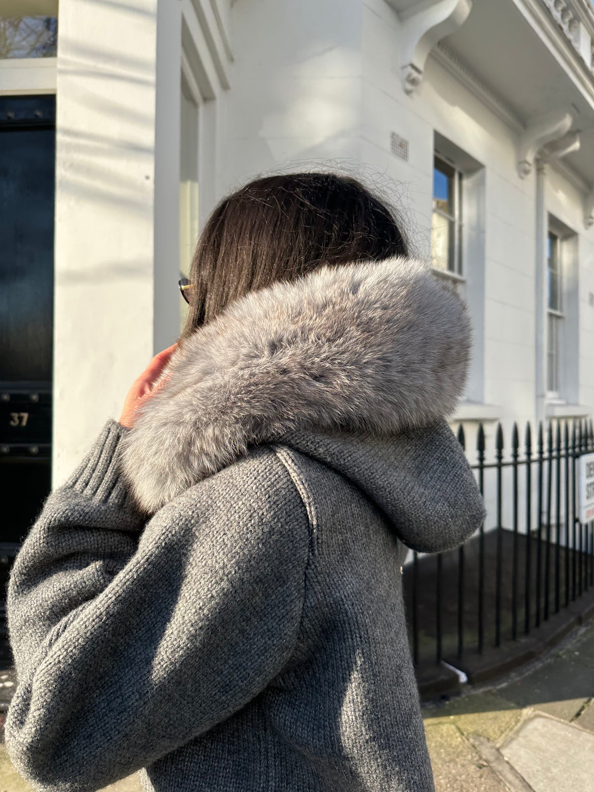 Aubri Faux Fur Hooded Knit Jacket