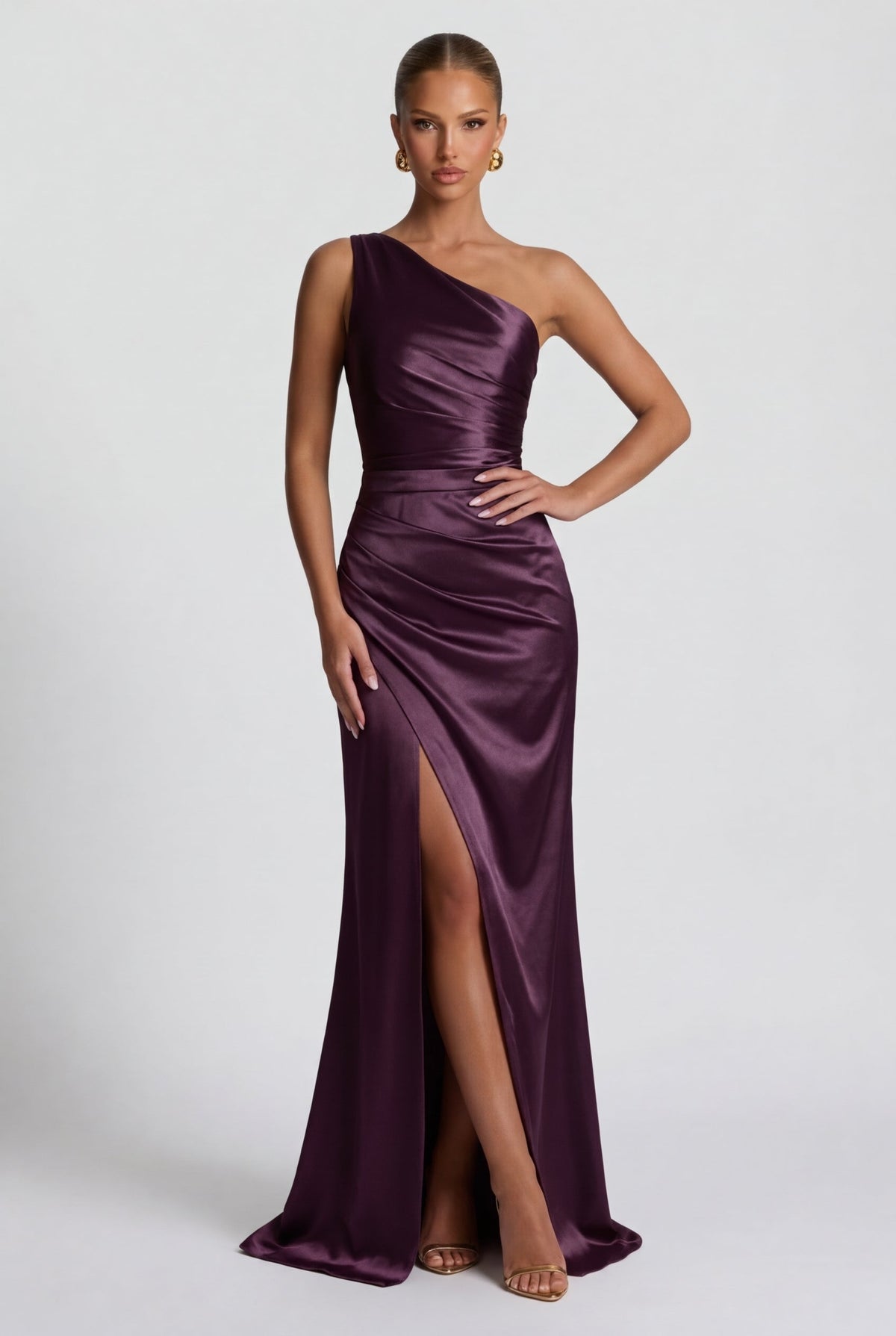 Satin Maxi Dress – Isabella One Shoulder Evening Gown