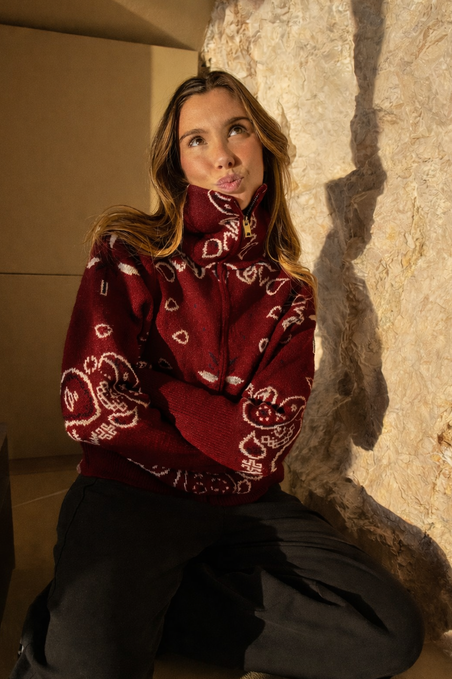Delaney Paisley Zip-Up Cardigan