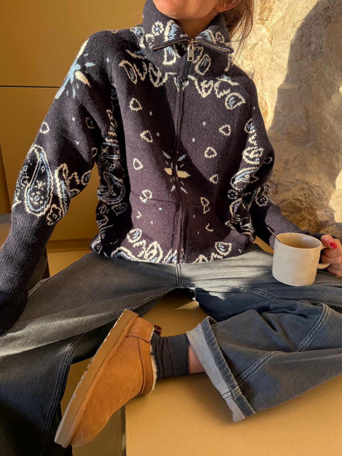 Delaney Paisley Zip-Up Cardigan