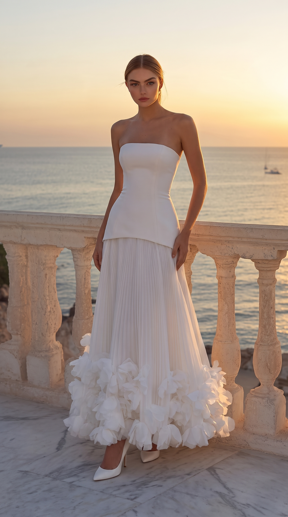 Strapless Maxi Dress – Valentina Floral Pleated Evening Dress