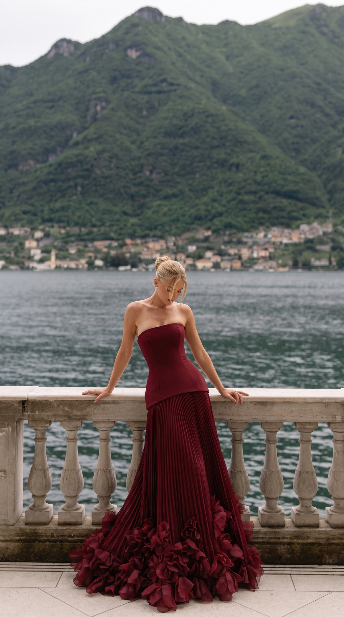 Strapless Maxi Dress – Valentina Floral Pleated Evening Dress