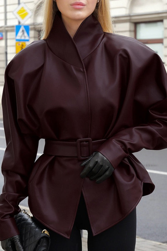 Priscilla Belted Faux Leather Jacket