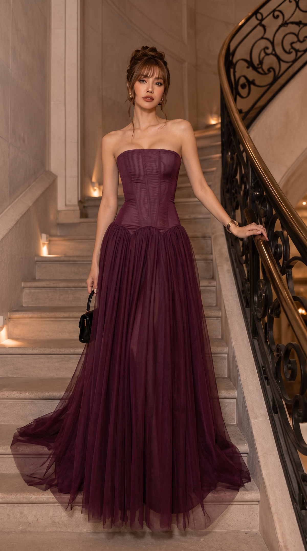 Corset Maxi Dress – Alessia Strapless Tulle Evening Gown