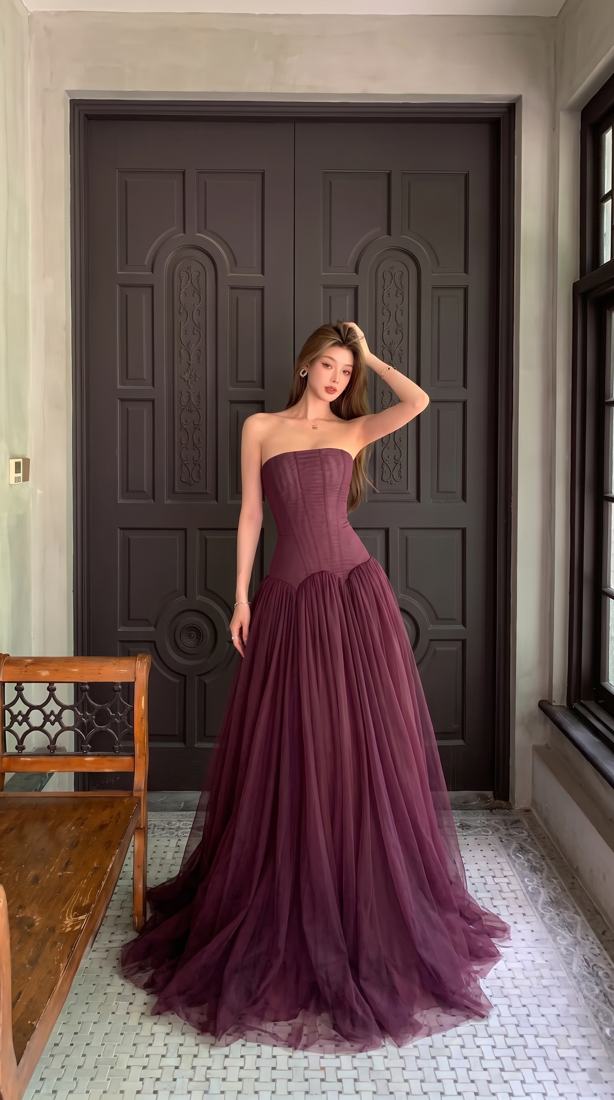 Corset Maxi Dress – Alessia Strapless Tulle Evening Gown