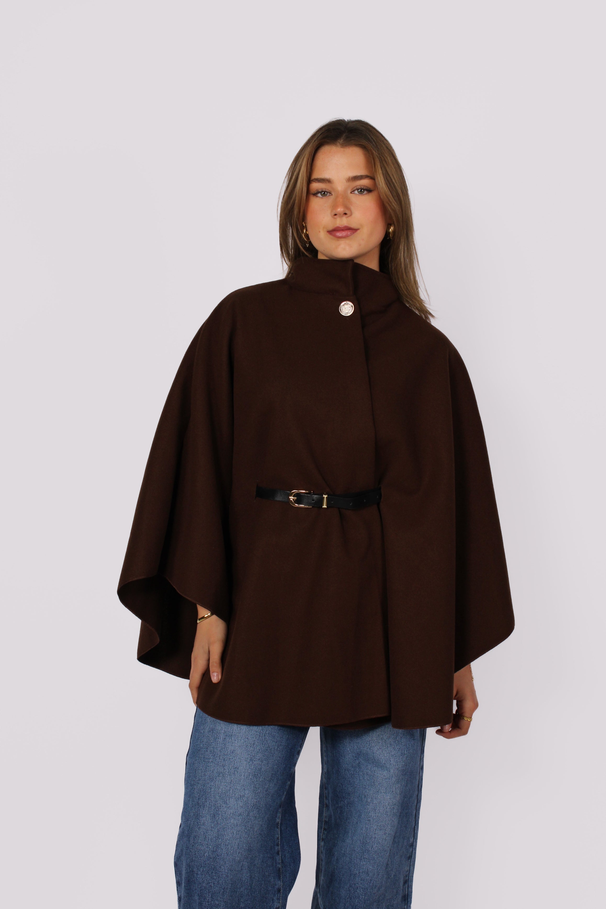 Seren | Long Knit Poncho – Dark Brown