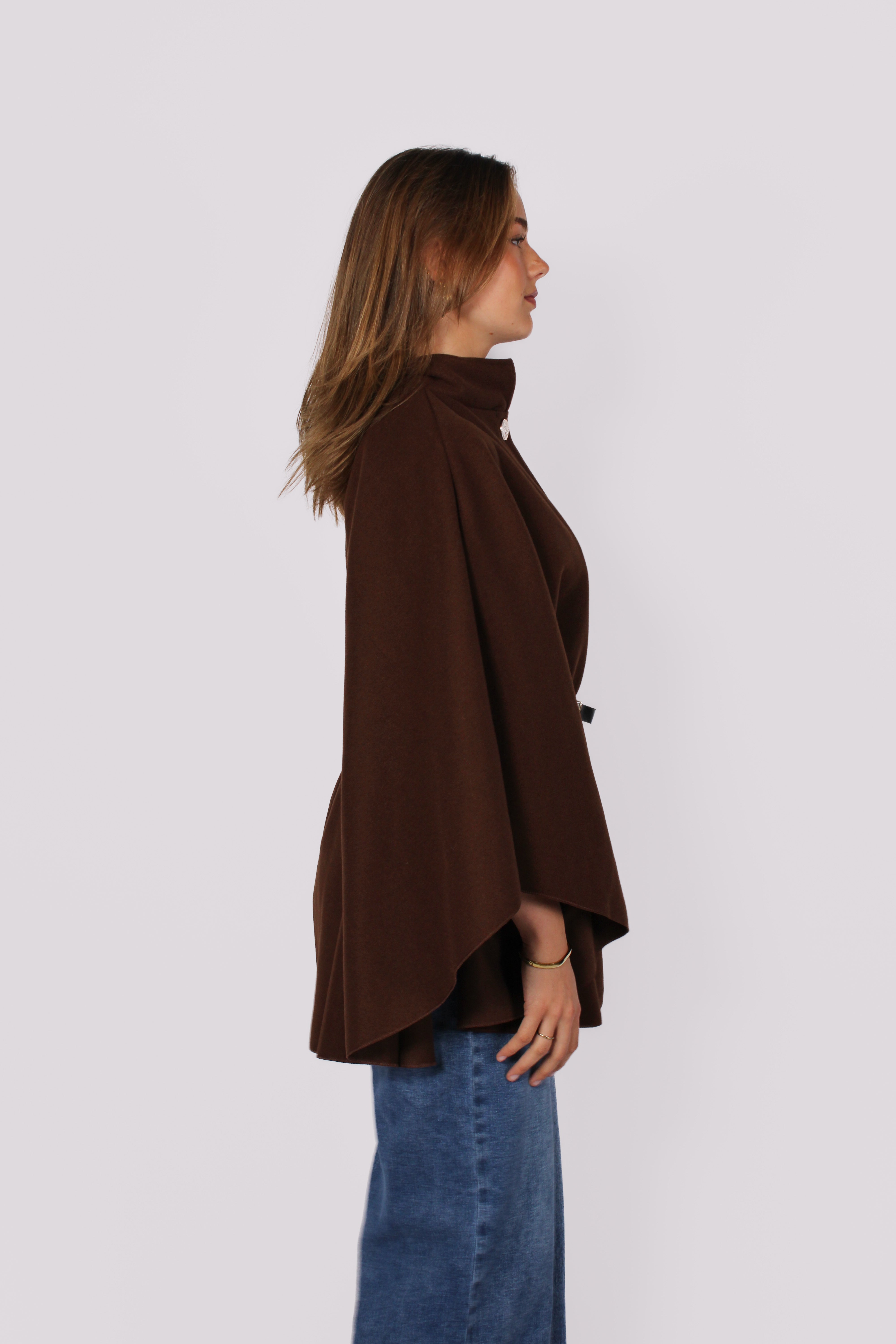 Seren | Long Knit Poncho – Dark Brown
