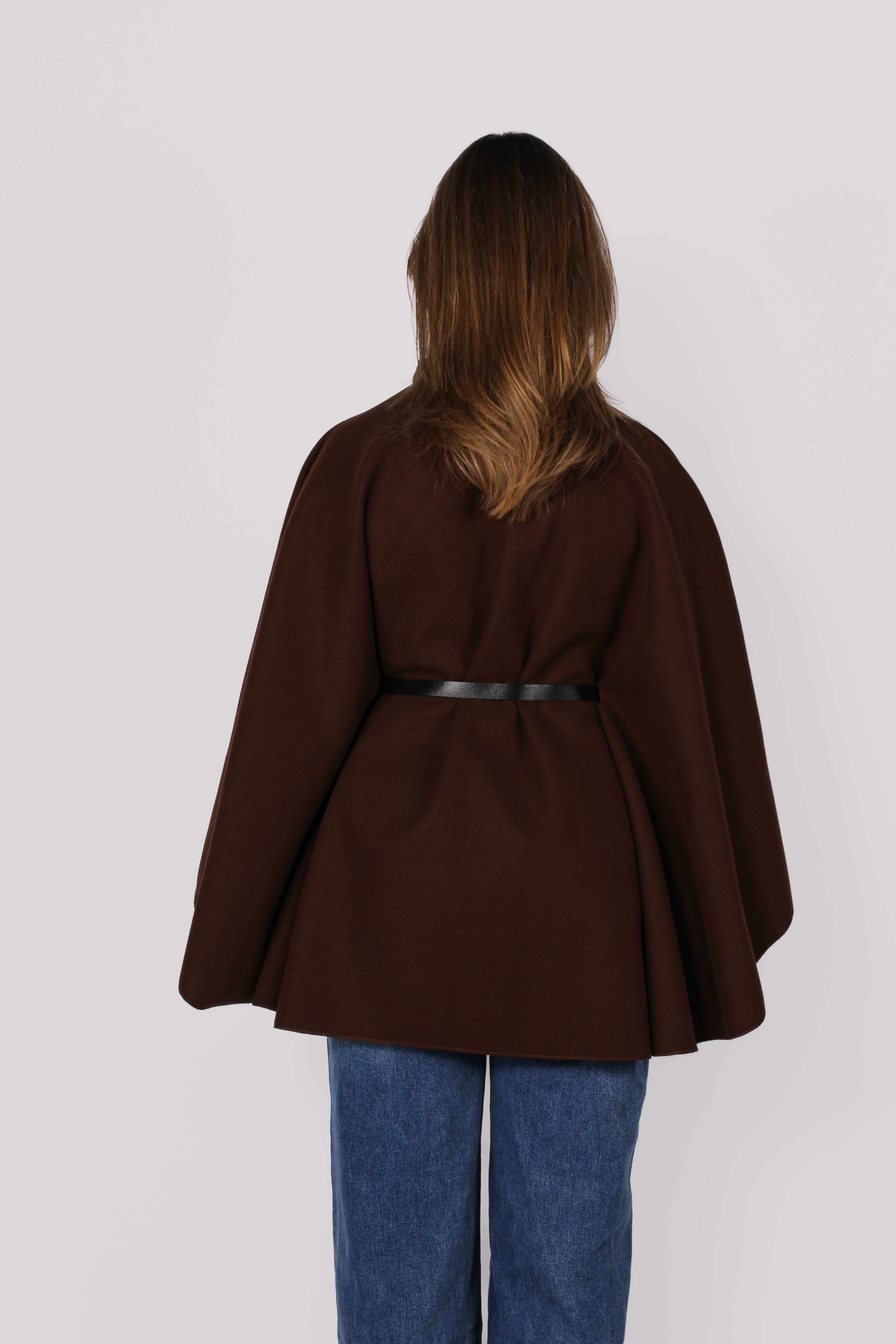 Seren | Long Knit Poncho – Dark Brown