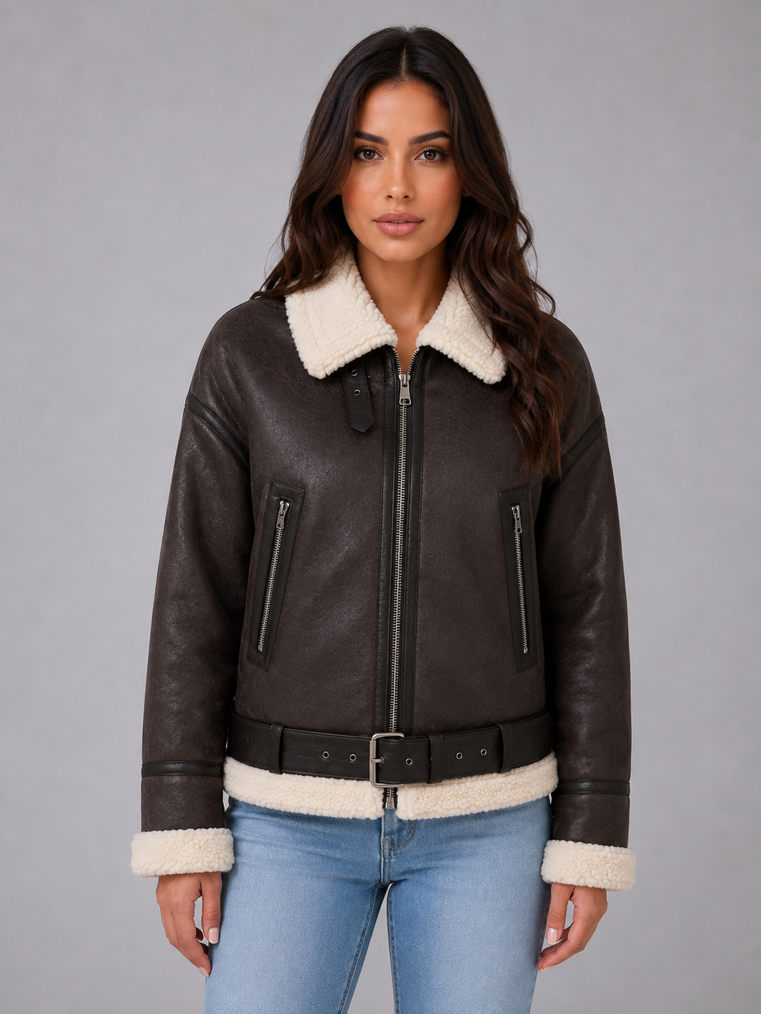 Amara Suede Cropped Aviator Jacket
