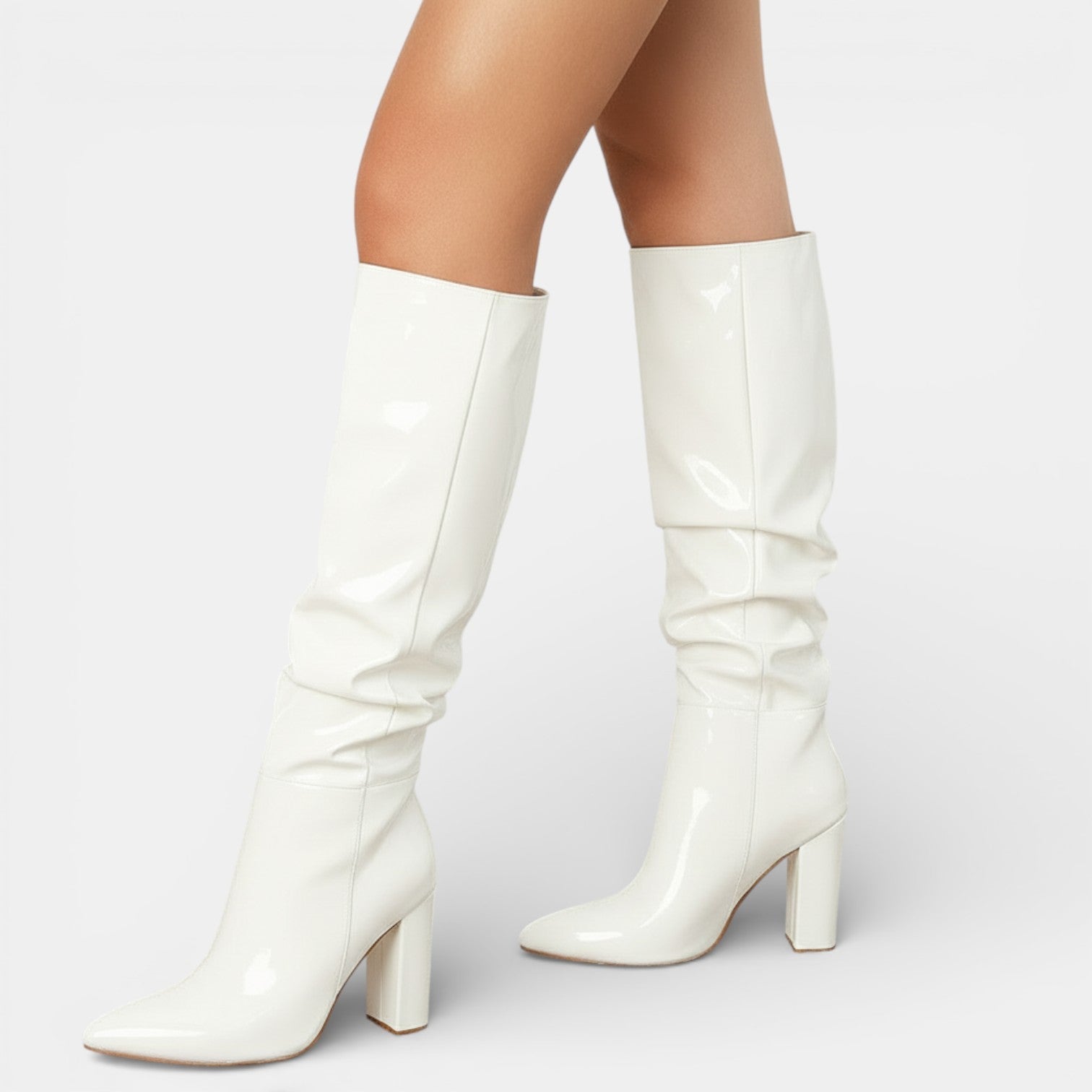 Leather Block Heel Pointed-Toe Boots