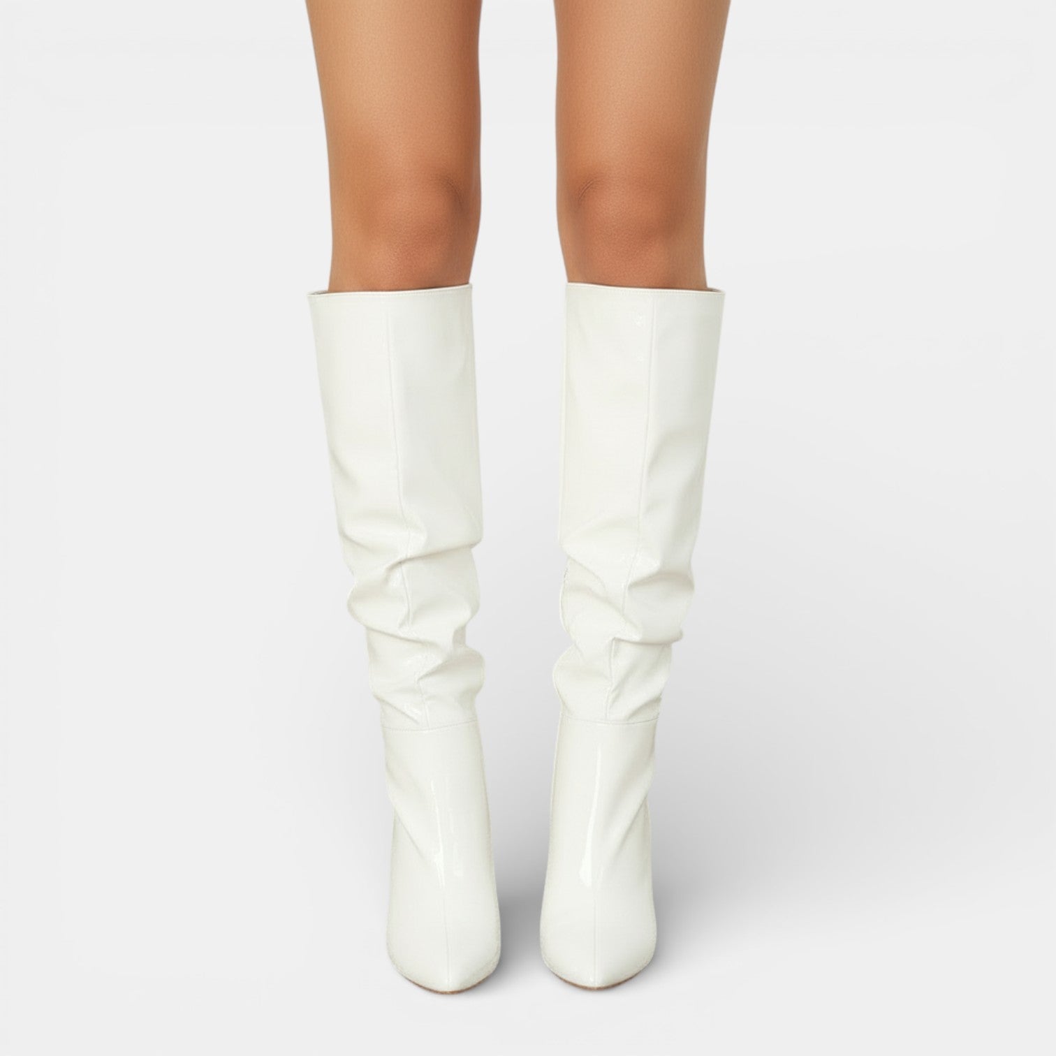 Leather Block Heel Pointed-Toe Boots
