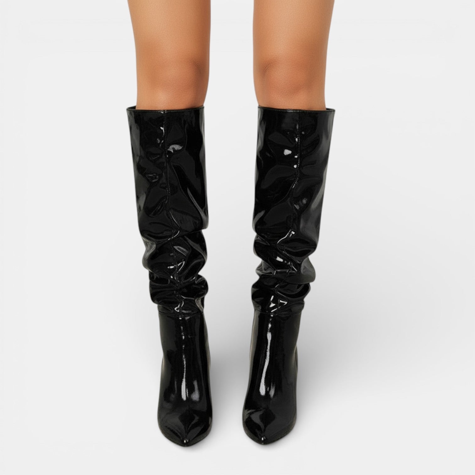Leather Block Heel Pointed-Toe Boots