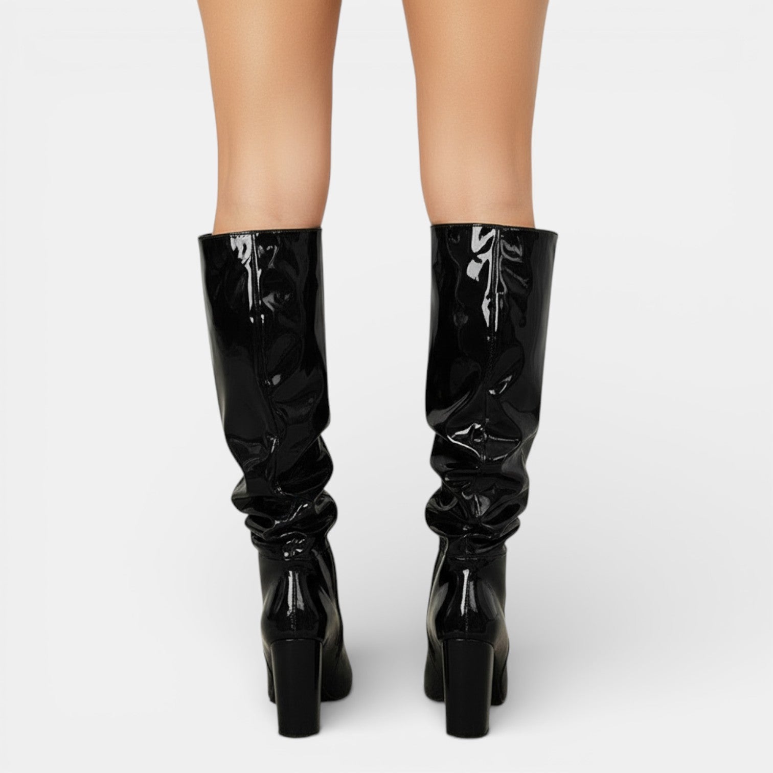 Leather Block Heel Pointed-Toe Boots