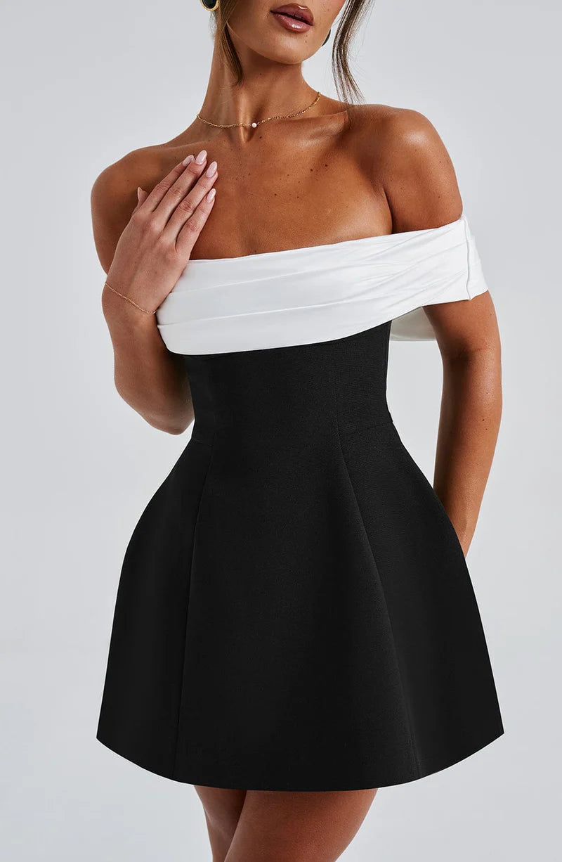 Delfina | Contrast Bardot Bubble Mini Dress