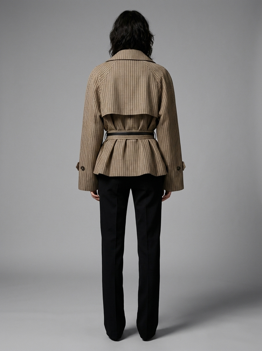 Celeste Checked Belted Trench Coat