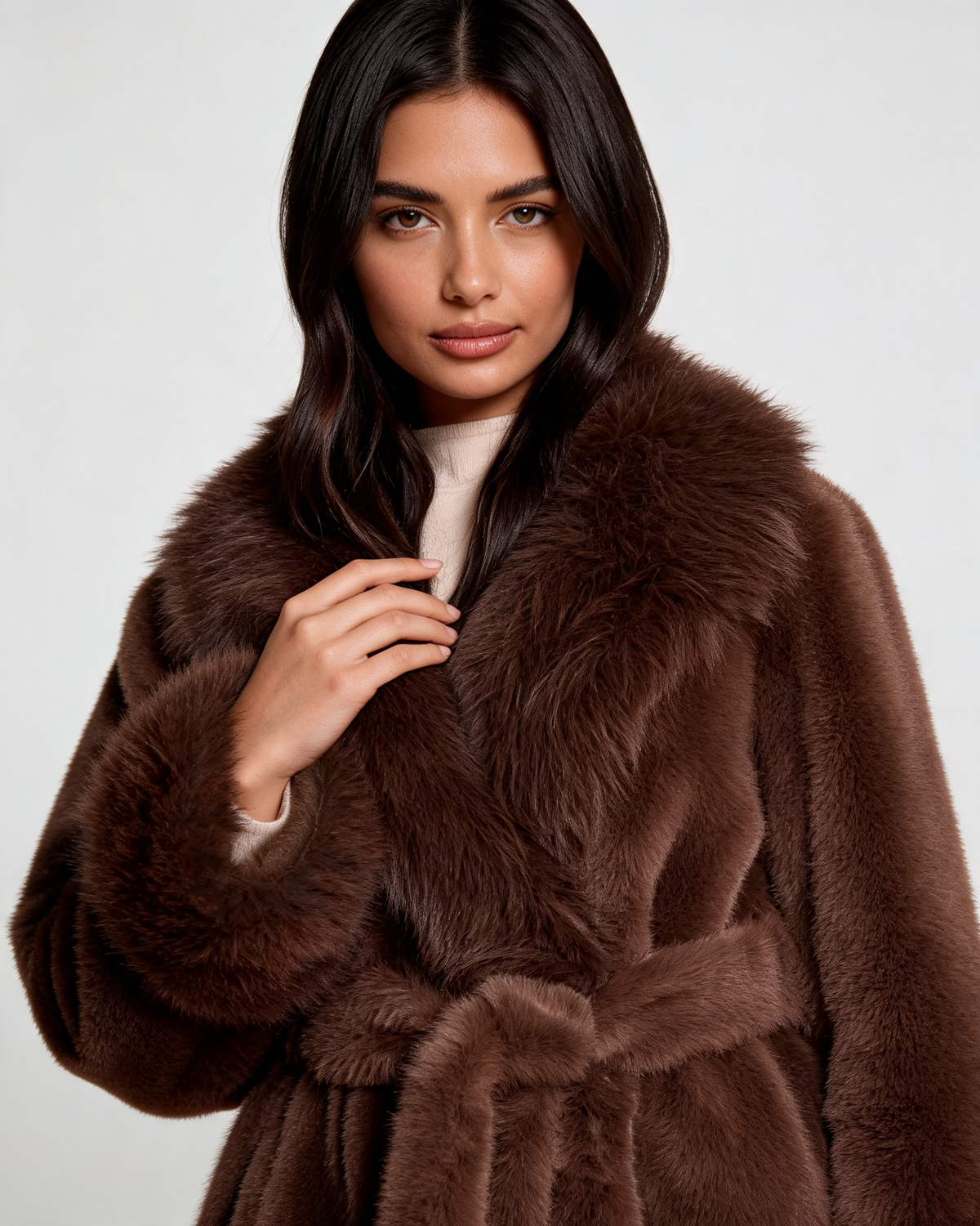 Faux Fur Coat – Isabella Belted Faux Fur Coat