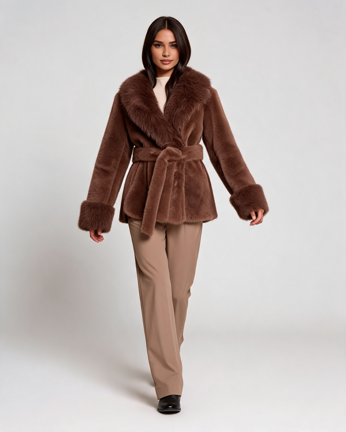 Faux Fur Coat – Isabella Belted Faux Fur Coat