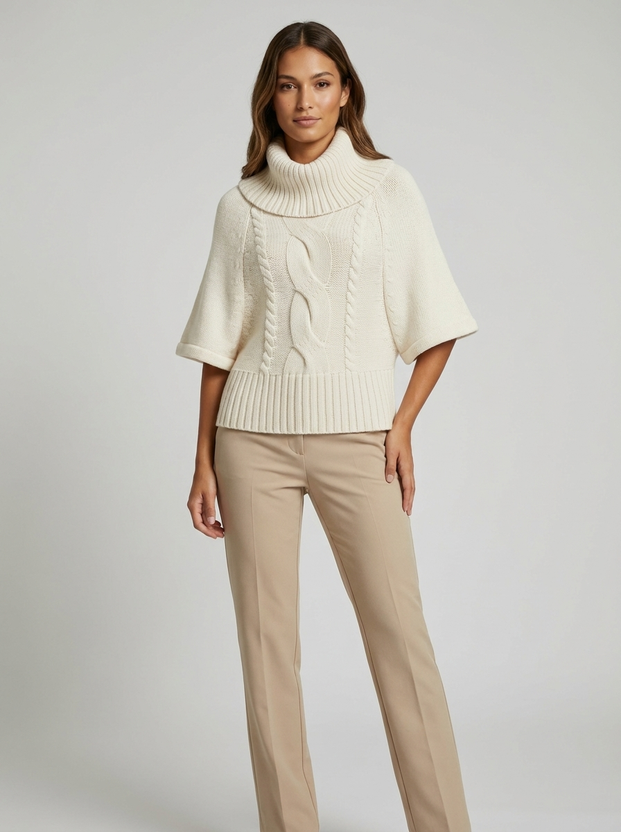 Turtleneck Sweater – Emilia Cable Knit Wool Blend Jumper
