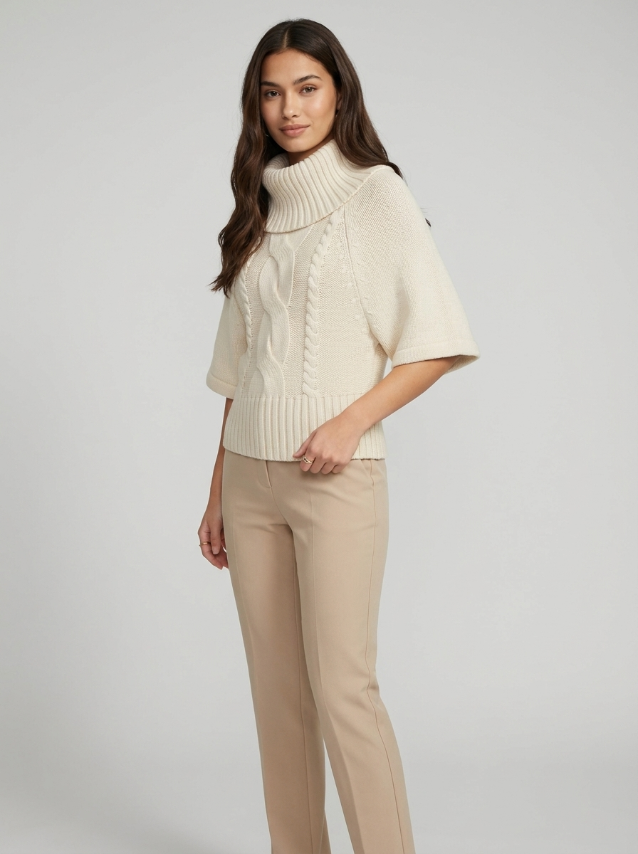 Turtleneck Sweater – Emilia Cable Knit Wool Blend Jumper