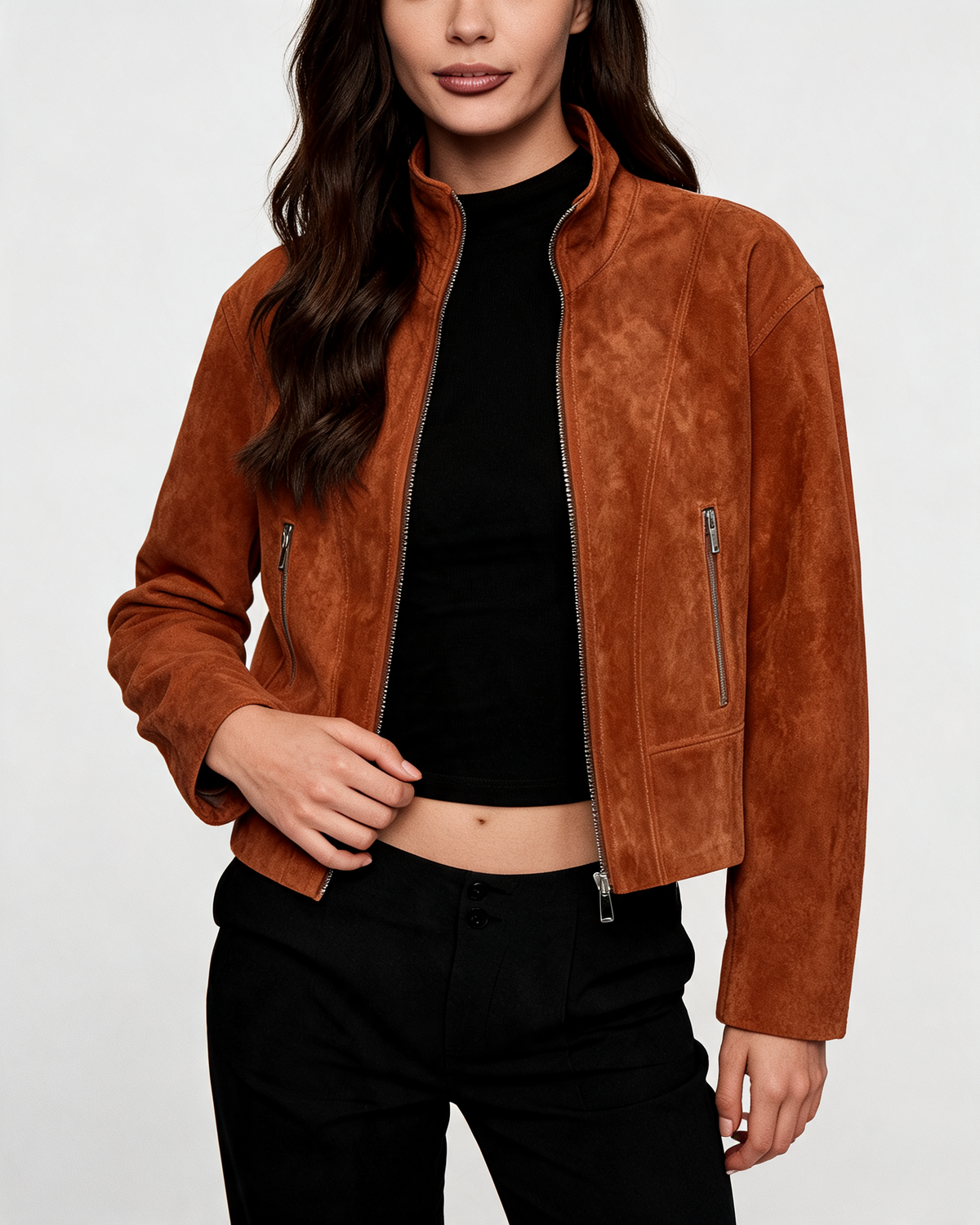 Leather Jacket – Alessia High Neck Leather Jacket