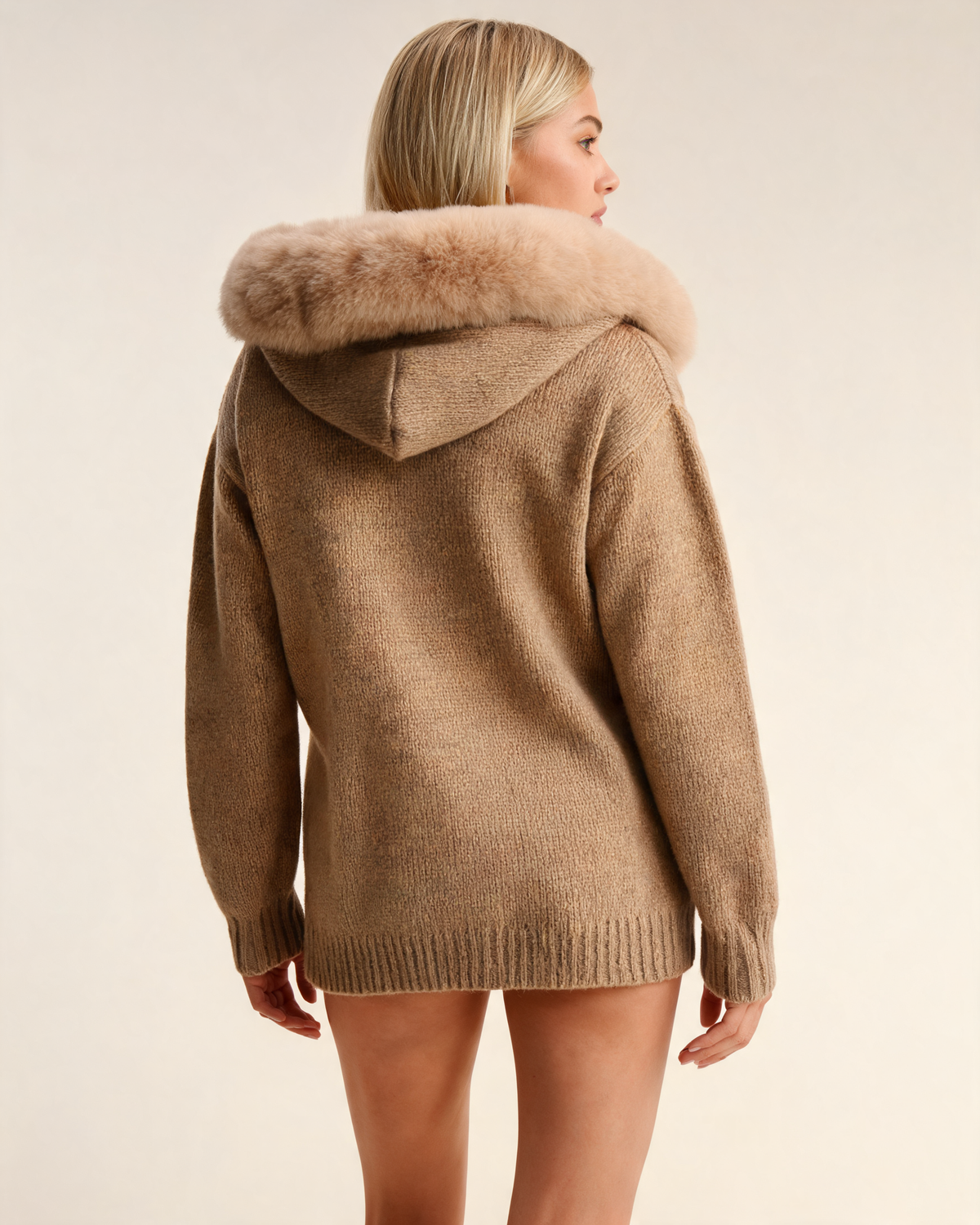 Aubri Faux Fur Hooded Knit Jacket