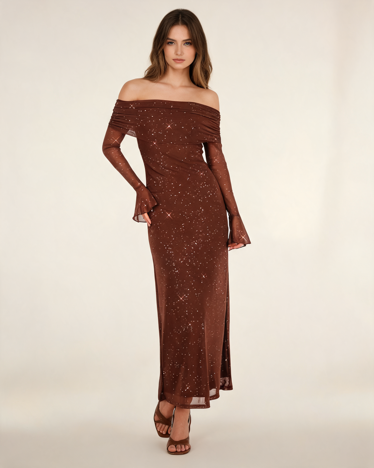Glitter Dress – Isabeau Off Shoulder Maxi