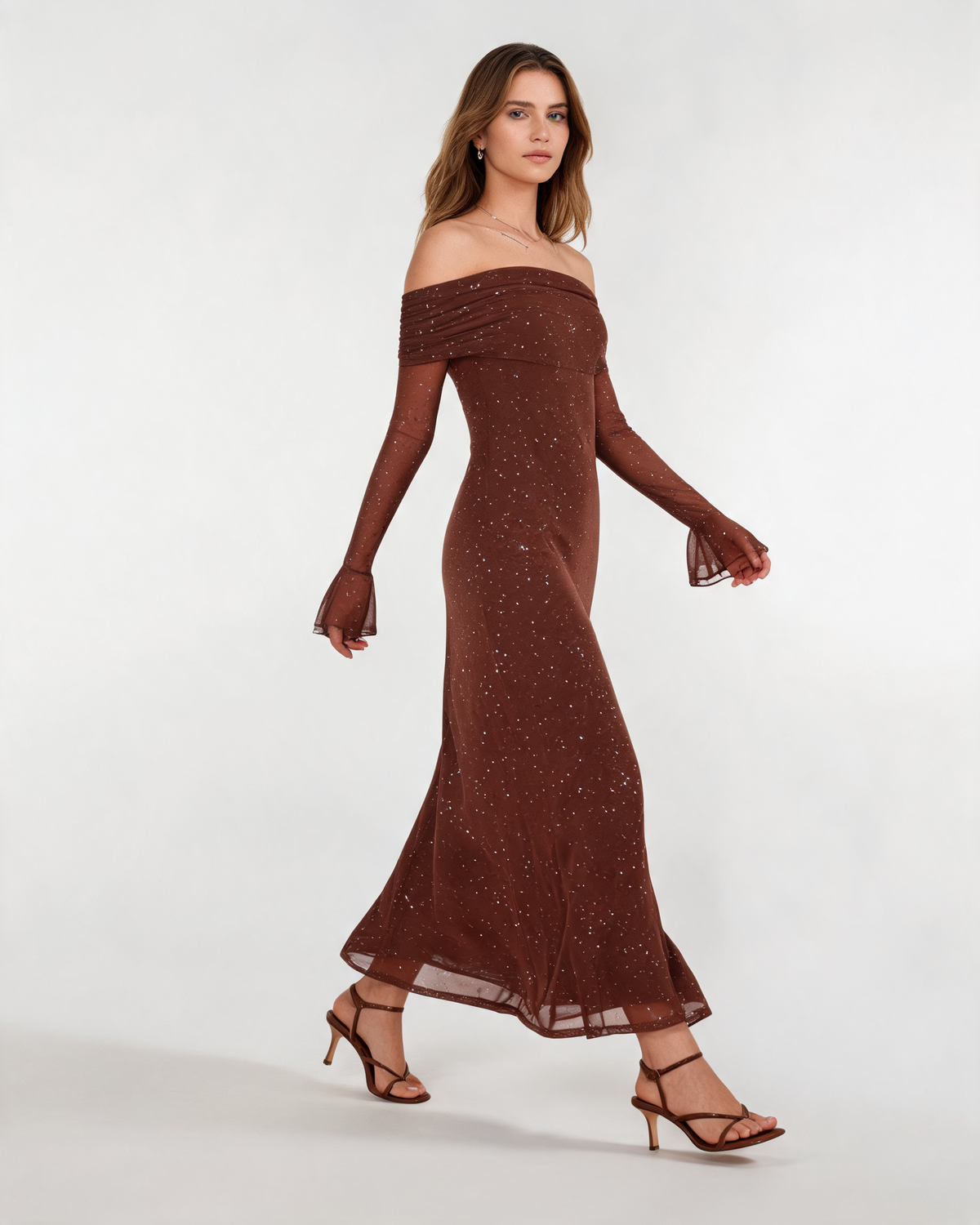 Glitter Dress – Isabeau Off Shoulder Maxi
