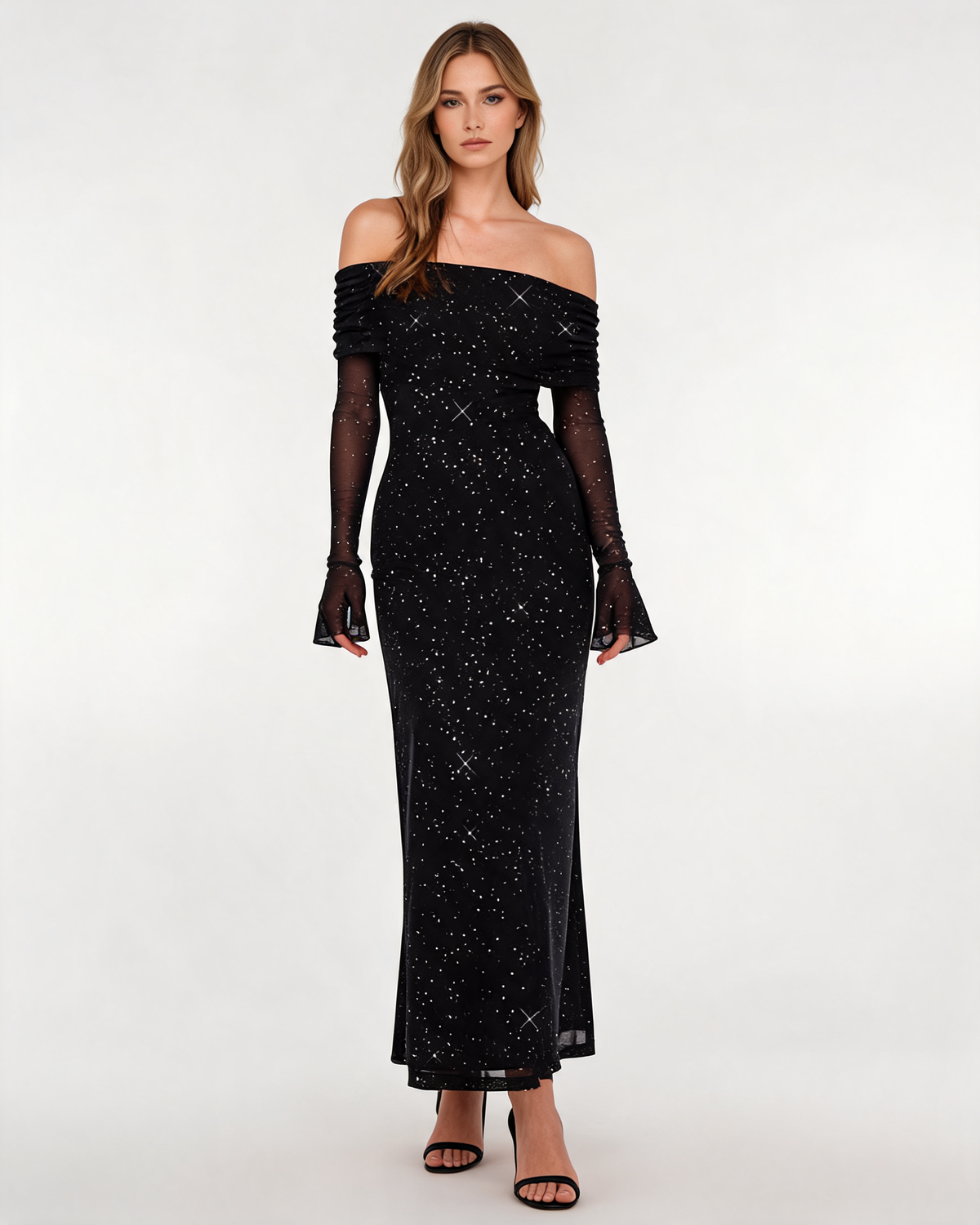 Glitter Dress – Isabeau Off Shoulder Maxi