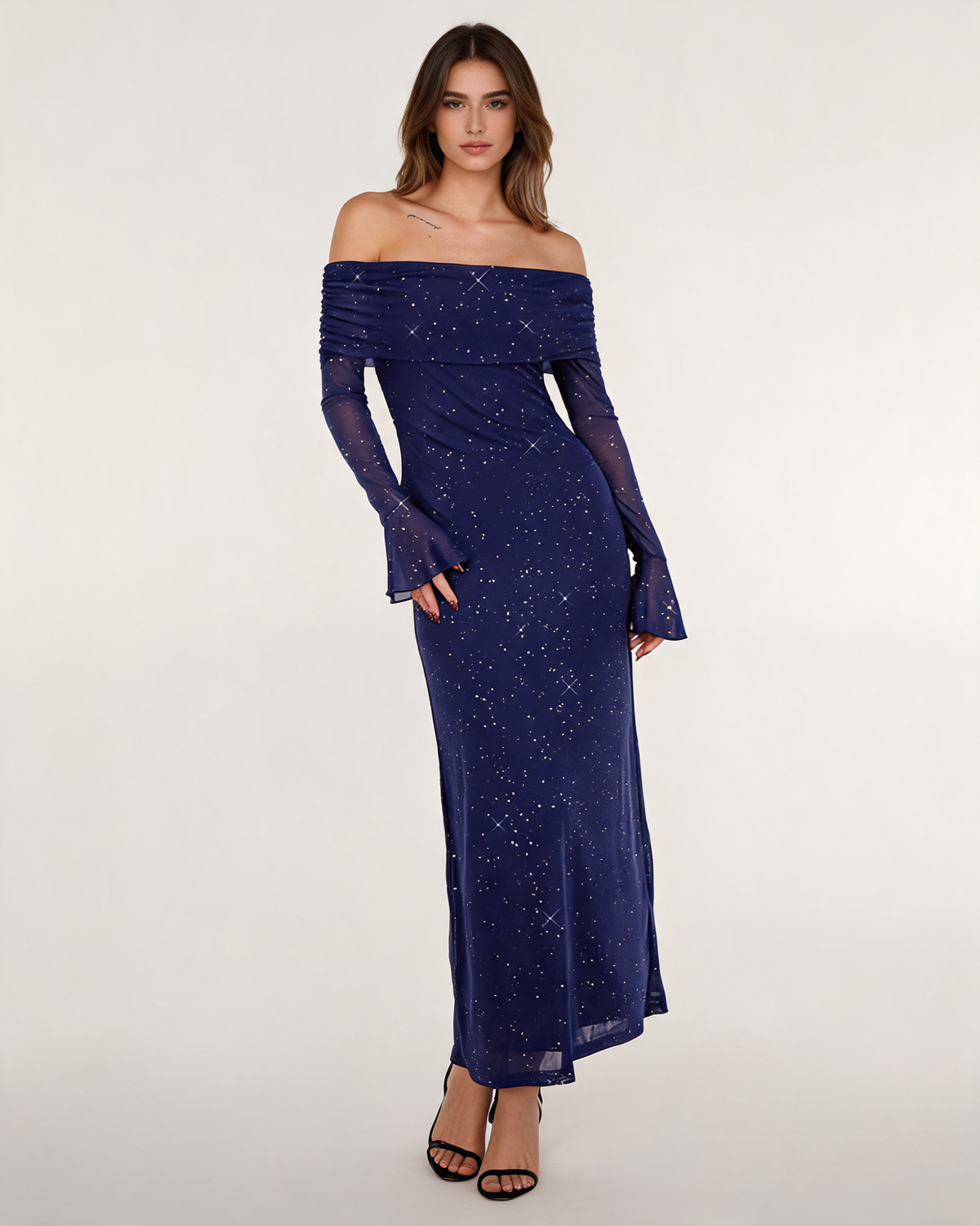 Glitter Dress – Isabeau Off Shoulder Maxi