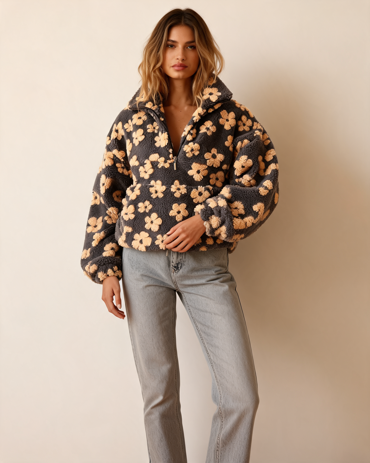 Half-Zip Sweater – Louna Floral Teddy