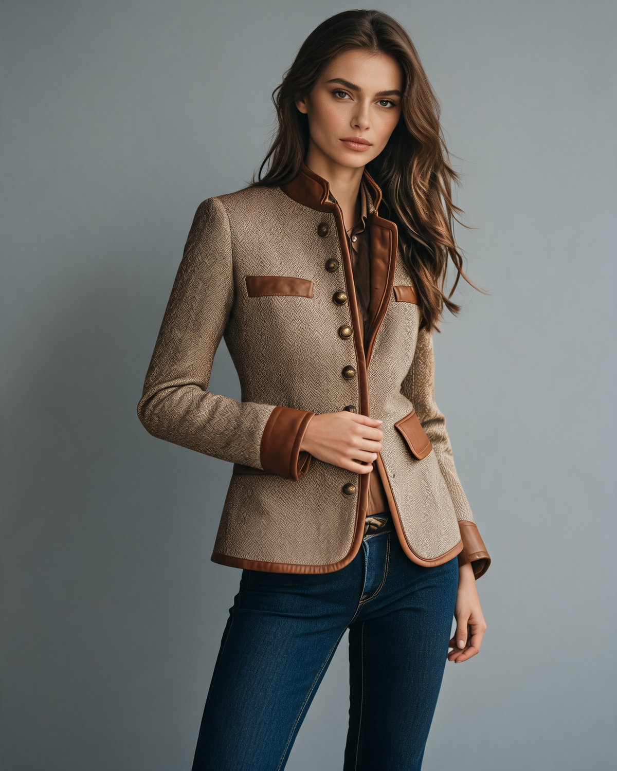 Tweed Jacket – Arielle Herringbone Leather-Trim