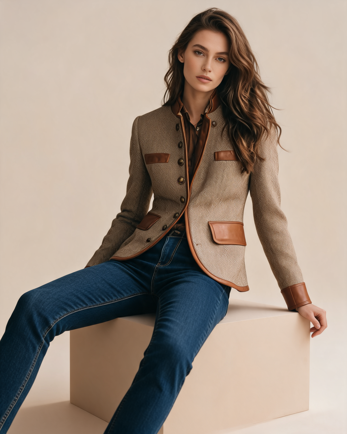 Tweed Jacket – Arielle Herringbone Leather-Trim