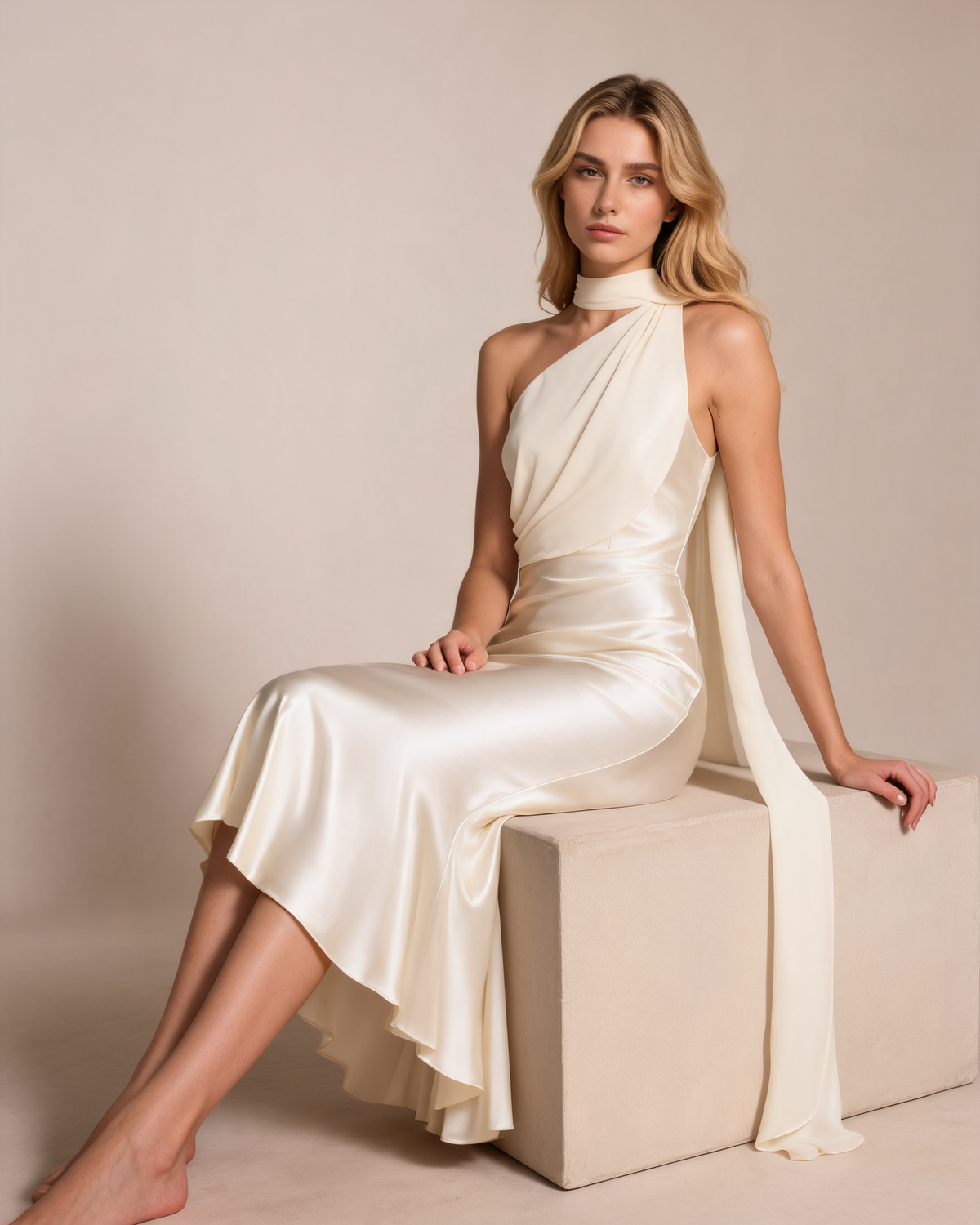 Satin Dress – Delara Scarf Detail Midaxi