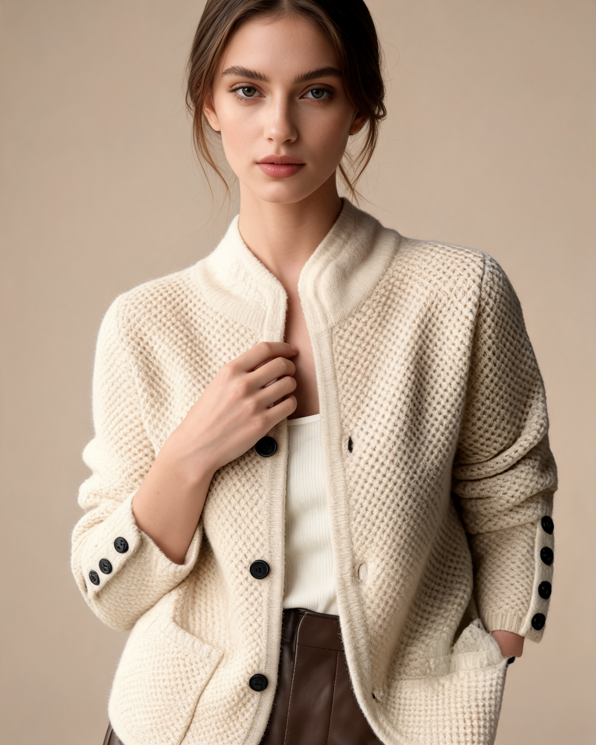 Cardigan – Lucette Open Knit Button Front