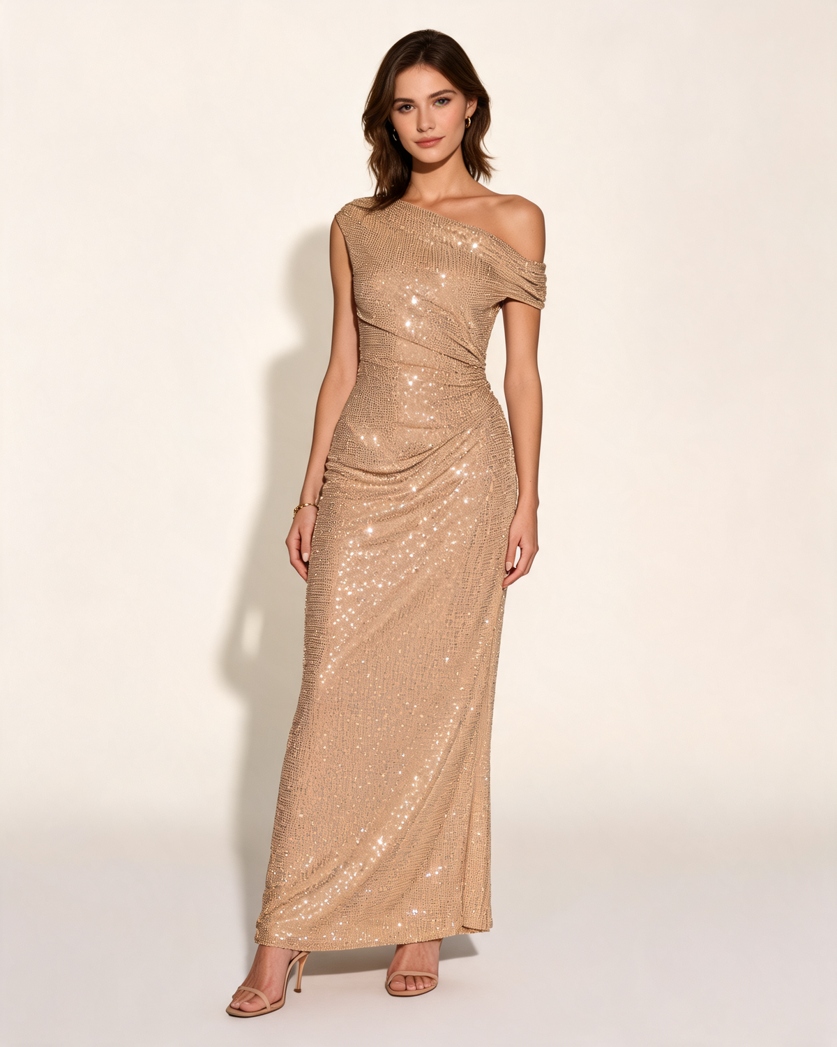 Golden Dress | Rhinestone Maxi Evening Dress
