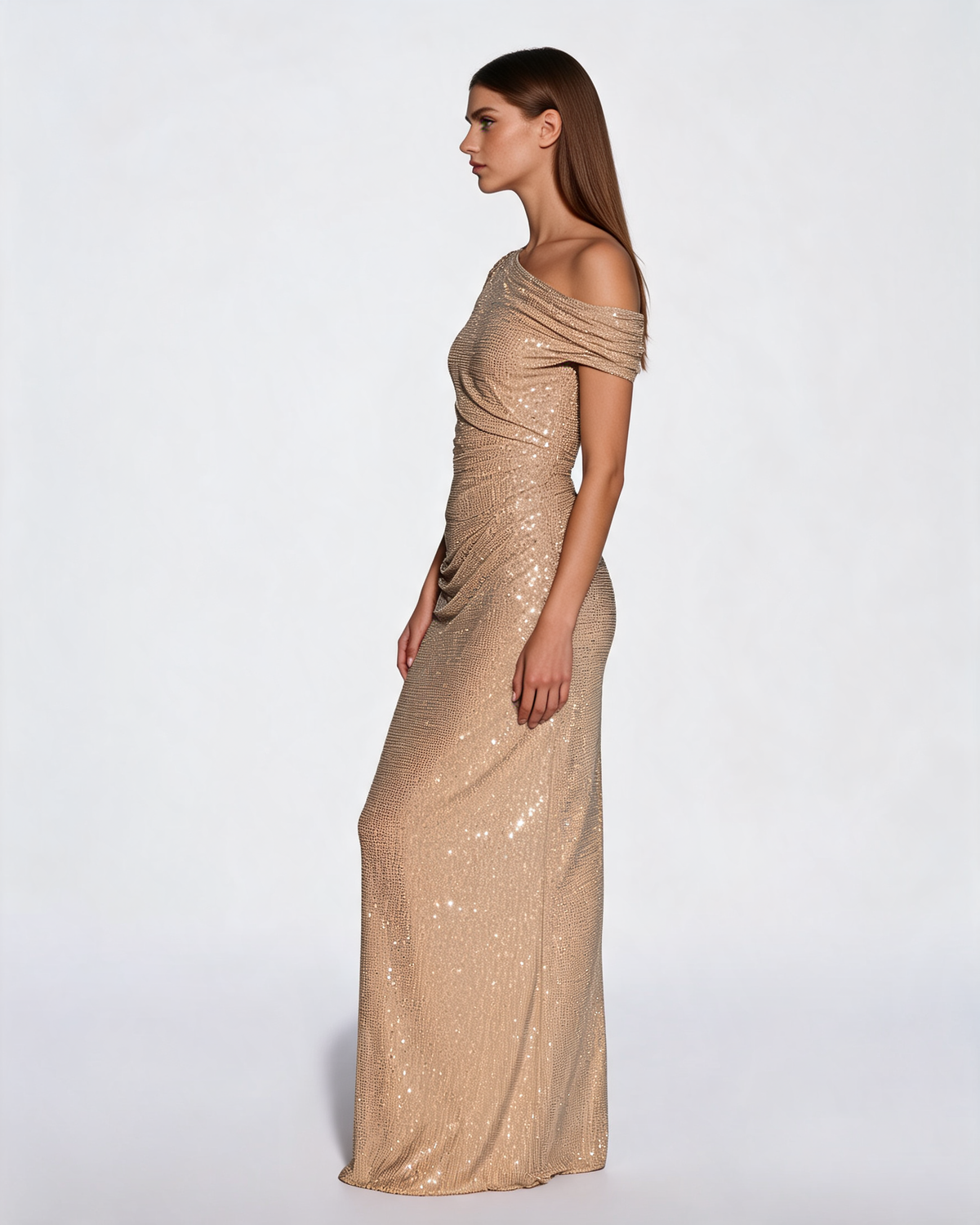 Golden Dress | Rhinestone Maxi Evening Dress
