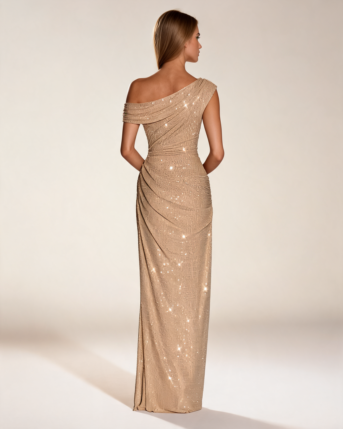 Golden Dress | Rhinestone Maxi Evening Dress