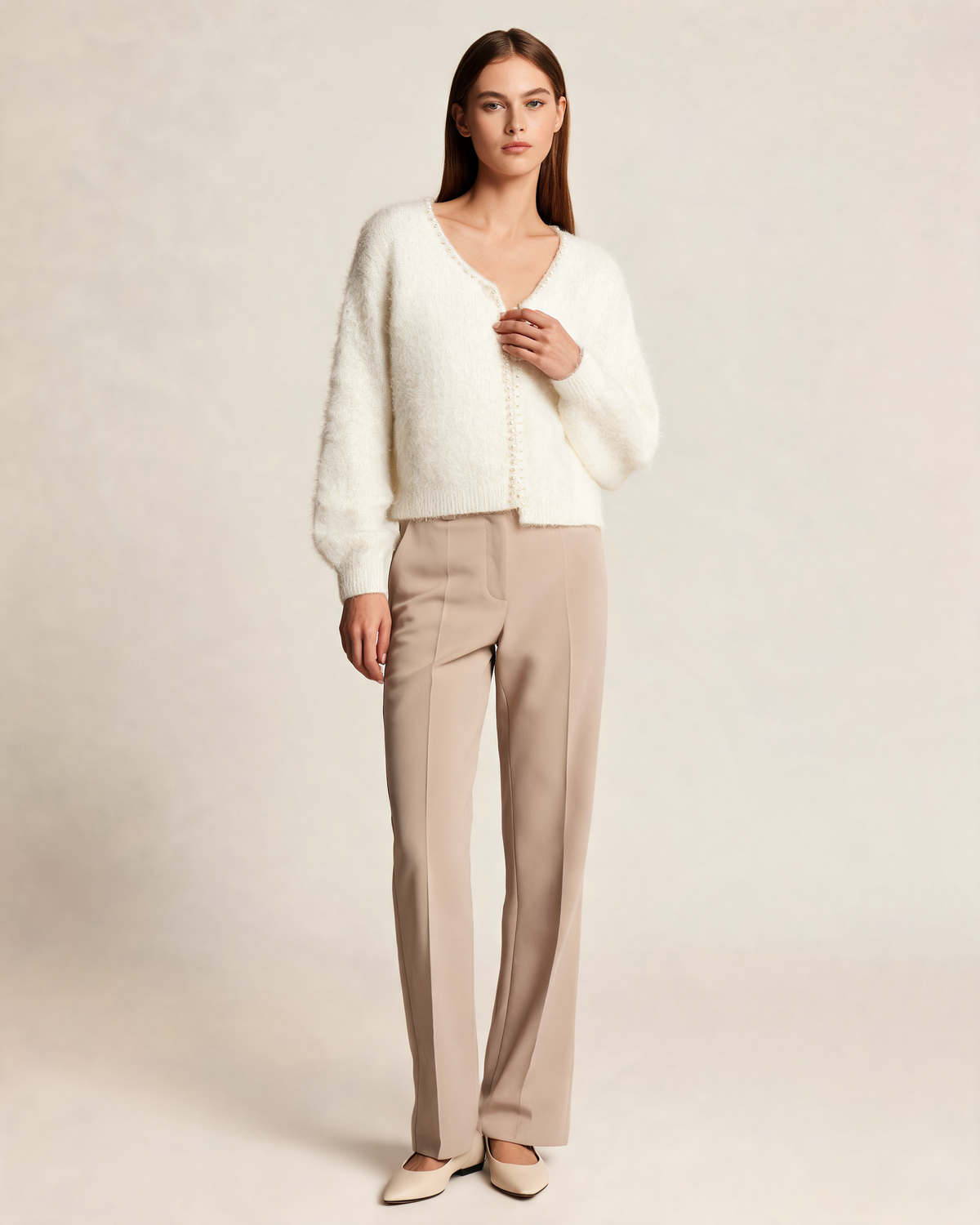 Cardigan | Women’s White Knit Pearl Button Cardigan