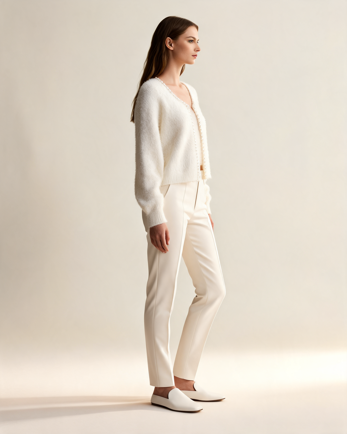 Cardigan | Women’s White Knit Pearl Button Cardigan