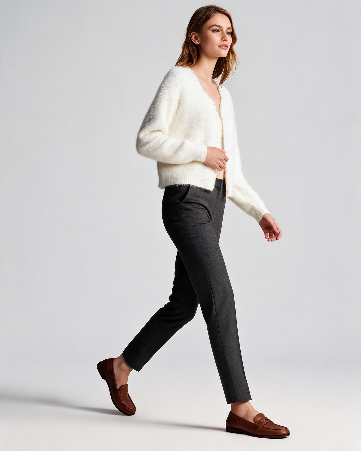 Cardigan | Women’s White Knit Pearl Button Cardigan