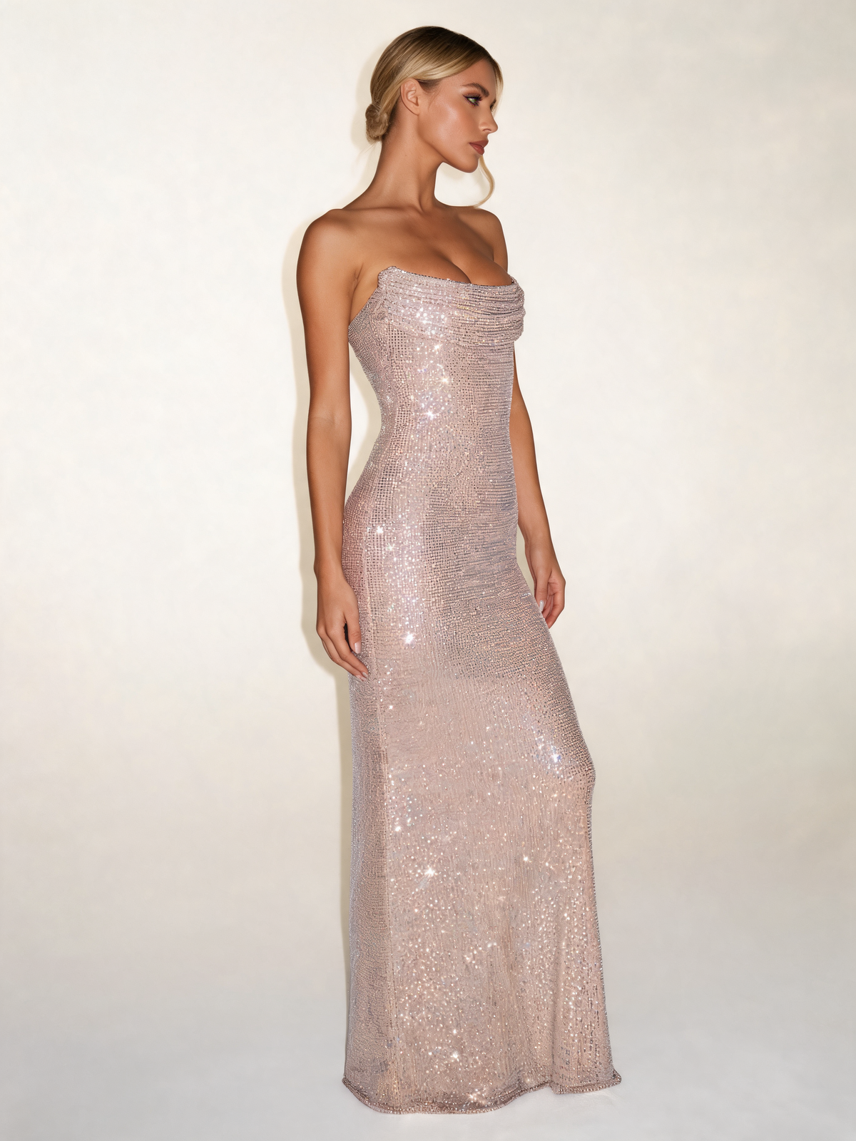 Nude party dress side view
