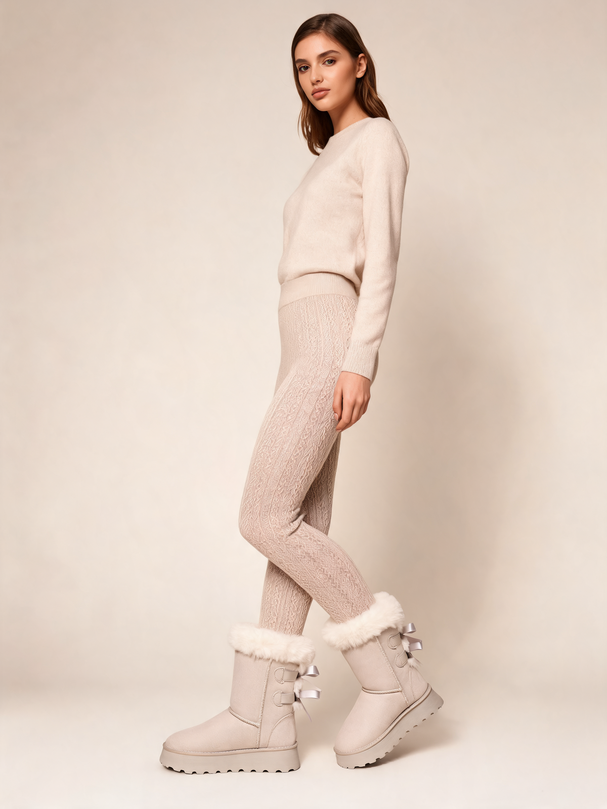 Cream snow boots three-quarter view