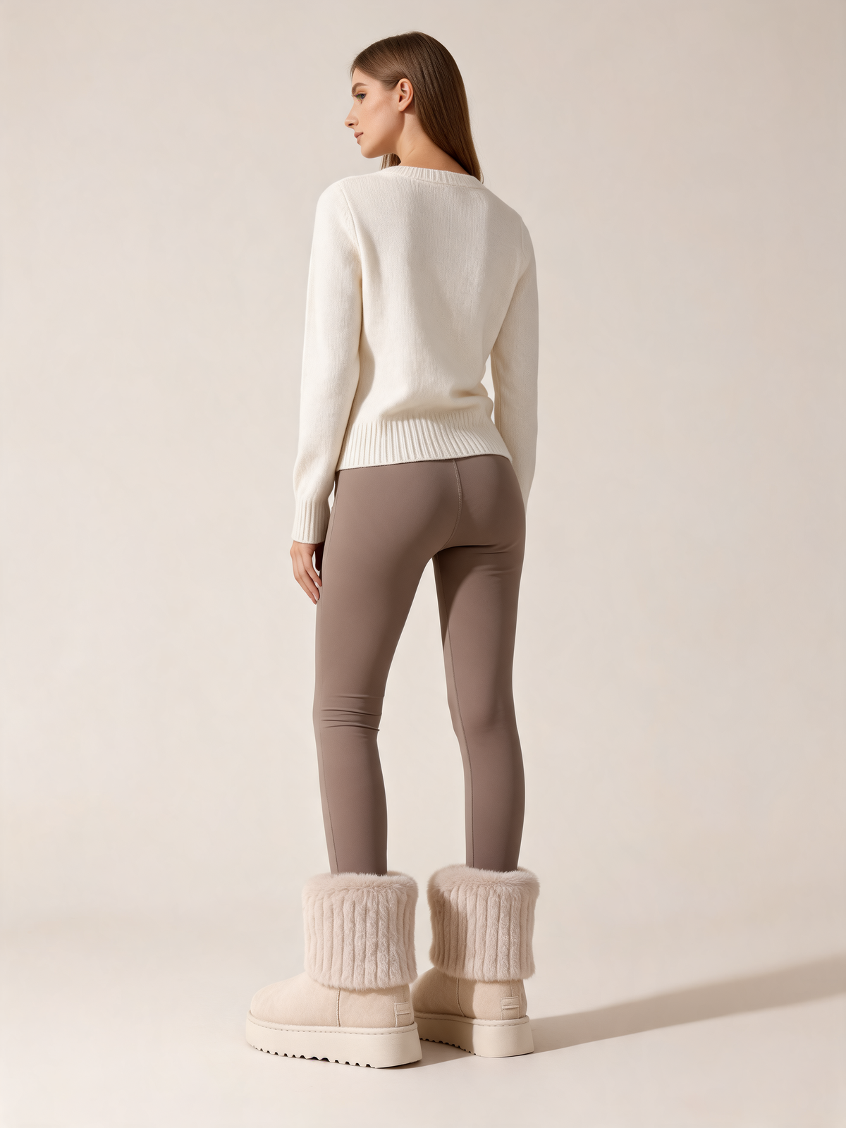 Cream snow boots back view