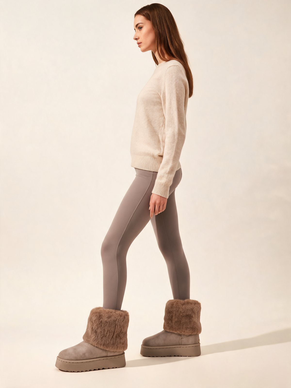 Taupe snow boots side view