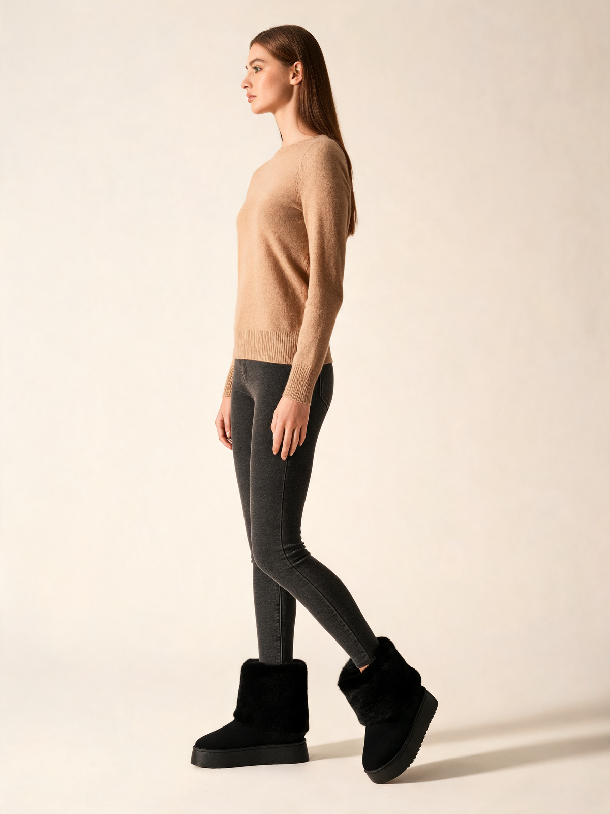 Black snow boots side view